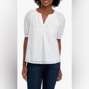 Crown & Ivy White Puff Sleeve Lined Tunic With Gold Accents NWT